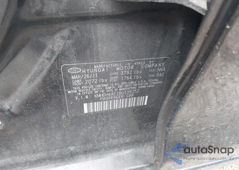 2011 Hyundai Elantra Gls (Ulsan Plant) from USA, damaged, VIN KMHDH4AE1BU139752